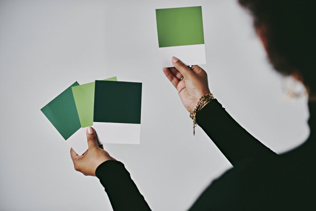 woman selecting color